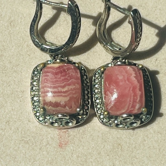 VTG lot of 2 Sterling Silver Pink Rhodochrosite Gemstone Earrings And Pendant - Picture 5 of 10